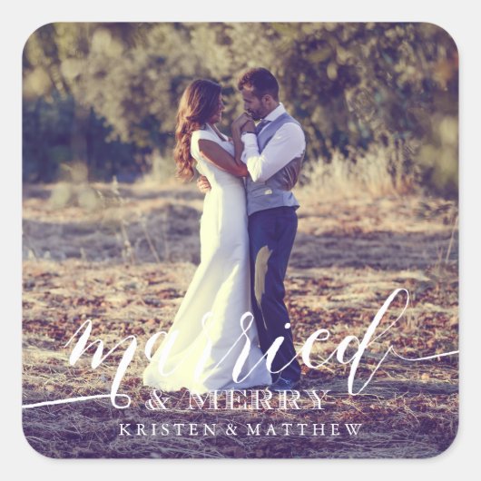 Gehuwd en Merry Vierkante Sticker (Voorkant)