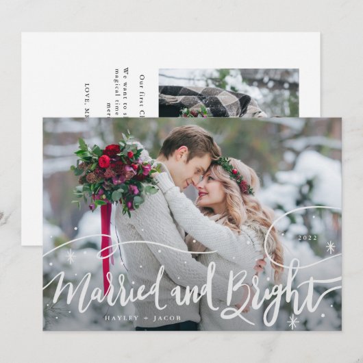 Gehuwd en met handschrift geschreven bruiloften feestdagenkaart (Voorkant / Achterkant)