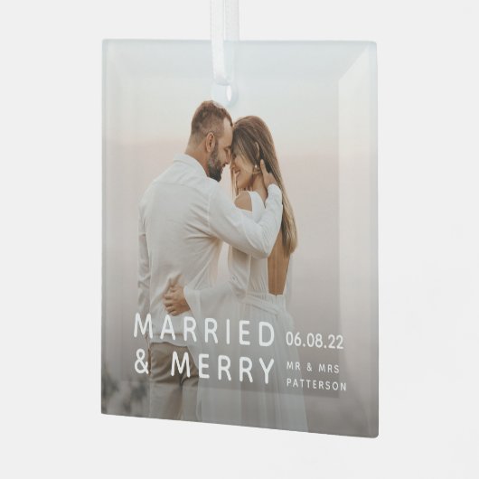 Gehuwd en pretfoto's, namen en kerstdagen glas ornament (Voorkant links)