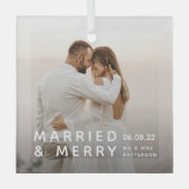 Gehuwd en pretfoto's, namen en kerstdagen glas ornament (Voorkant)