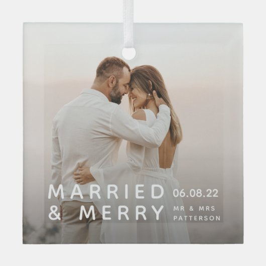 Gehuwd en pretfoto's, namen en kerstdagen glas ornament (Voorkant)