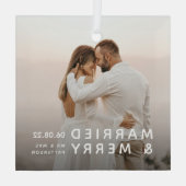 Gehuwd en pretfoto's, namen en kerstdagen glas ornament (Achterkant)