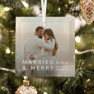 Gehuwd en pretfoto's, namen en kerstdagen glas ornament