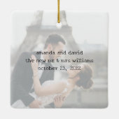 Gehuwd en pretfoto's, namen en kerstdagen keramisch ornament (Achterkant)