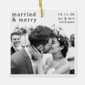 Gehuwd en pretfoto's, namen en kerstdagen keramisch ornament (Voorkant)