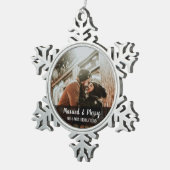 Gehuwd en pretkerst | Weddenfoto Tin Sneeuwvlok Ornament (Rechts)