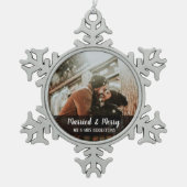 Gehuwd en pretkerst | Weddenfoto Tin Sneeuwvlok Ornament (Voorkant)