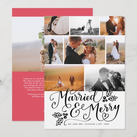 Gehuwd en prettig, multi-foto kerstcollage feestdagenkaart (Voorkant / Achterkant)