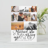 Gehuwd en prettig, multi-foto kerstcollage feestdagenkaart (Staand voorkant)