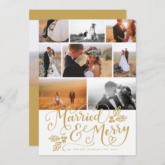 Gehuwd en prettig, multi-foto kerstcollage feestdagenkaart (Voorkant / Achterkant)