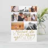 Gehuwd en prettig, multi-foto kerstcollage feestdagenkaart (Staand voorkant)