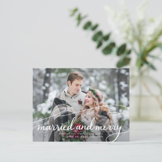 Gehuwd en samengevoegd 2 Foto Zirly Manuscript Feestdagenkaart (Staand voorkant)