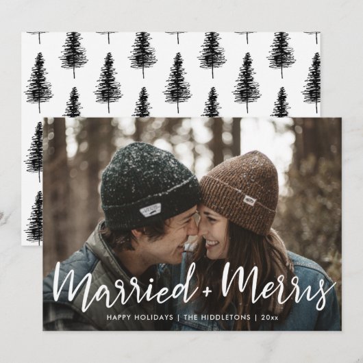 Gehuwd en vrolijk | Eerste kerstfoto Feestdagenkaart (Voorkant / Achterkant)