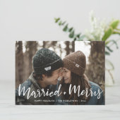 Gehuwd en vrolijk | Eerste kerstfoto Feestdagenkaart (Staand voorkant)