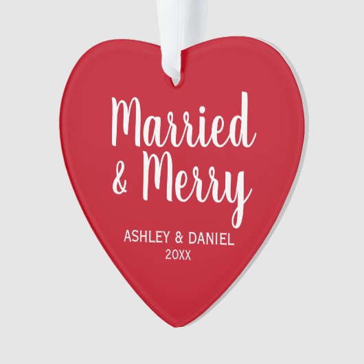 Gehuwd en vrolijk feestdag rood hart ornament (voorkant)