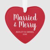 Gehuwd en vrolijk feestdag rood hart ornament (voorkant)