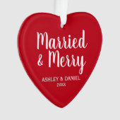 Gehuwd en vrolijk feestdag rood hart ornament (voorkant)
