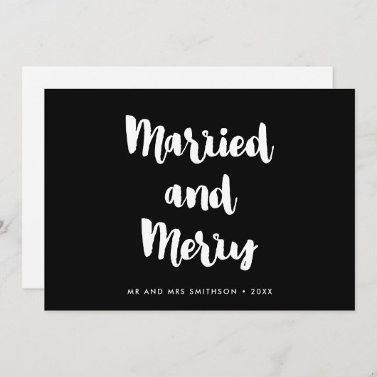 Gehuwd en vrolijk met een moderne kerstbruiloft aankondiging (Voorkant / Achterkant)