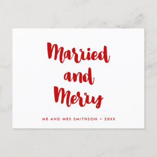 Gehuwd en vrolijk met een moderne kerstbruiloft briefkaart