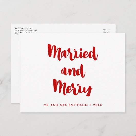 Gehuwd en vrolijk met een moderne kerstbruiloft briefkaart (Voorkant / Achterkant)
