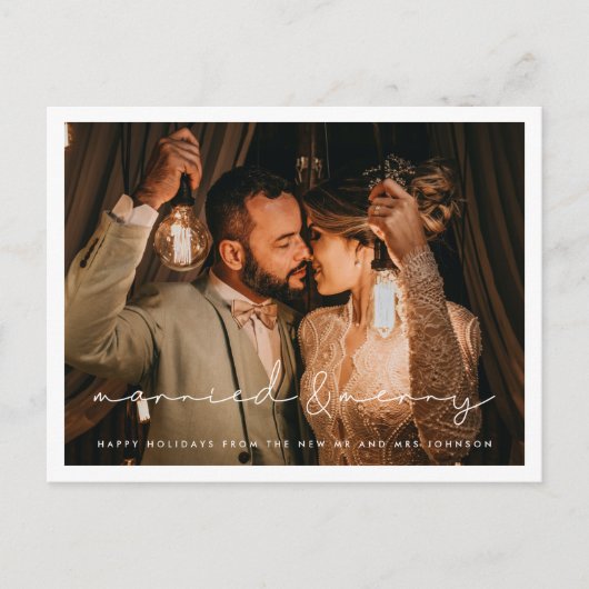 Gehuwd en vrolijk minimalistisch fotofeest briefkaart (Voorkant)