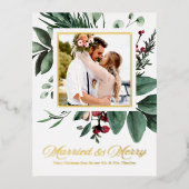 Gehuwd en vrolijk Pas getrouwd met kerstmis Folie Feestdagen Briefkaart (Voorkant)