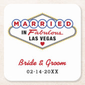 Gehuwd in Fabulous Las Vegas Red Wedding Monogram Kartonnen Onderzetters (Voorkant)
