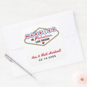 Gehuwd in Fabulous Las Vegas Red Wedding Monogram Vierkante Sticker (Envelop)