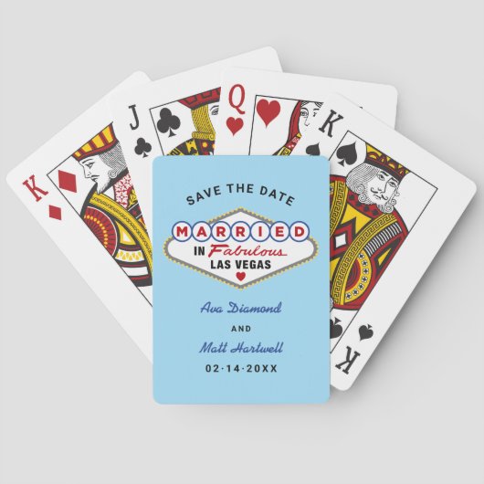Gehuwd in Fabulous Vegas Wedding Save the Date Pokerkaarten (Achterkant)