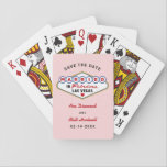 Gehuwd in Fabulous Vegas Wedding Save the Date Pokerkaarten<br><div class="desc">Verraad je Vegas bruiloft in stijl! Deze leuke bruiloft "Gehuwd in Fabulous Las Vegas",  behalve de date playcards,  is voorzien van een monogram van de bruid- en bruinnamen en de toekomstige trouwdatum met een lichtroze (kan worden gewijzigd) achtergrond. Zwarte,  rode,  blauwe en gele ontwerpkleuren.</div>