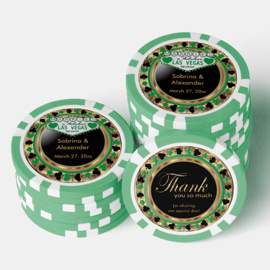 Gehuwd in Las Vegas - Bedankt | Groen Poker Chips (Opstapeling)
