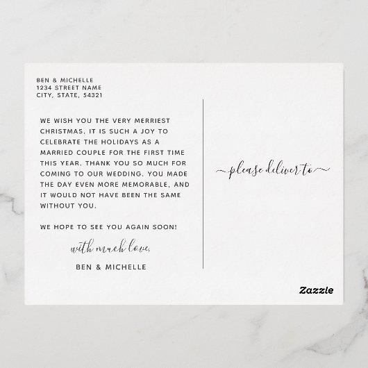 Gehuwd kerstfeest Gold Foil Wreatfoto Folie Feestdagen Briefkaart (Achterkant)