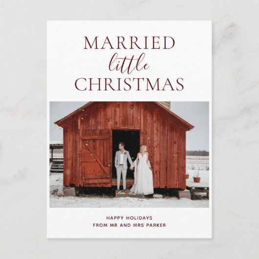 Gehuwd kerstrood script moderne foto feestdagenkaart (Voorkant)