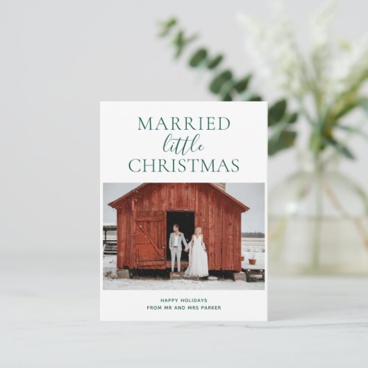 Gehuwd klein kerstgroen script Moderne foto Feestdagenkaart (Staand voorkant)