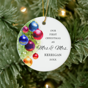 Gehuwd lesbische koppel gepersonaliseerd kleurig keramisch ornament