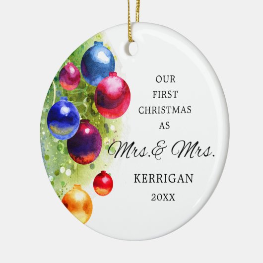 Gehuwd lesbische koppel gepersonaliseerd kleurig keramisch ornament (Links)