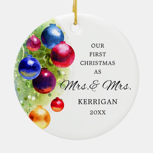 Gehuwd lesbische koppel gepersonaliseerd kleurig keramisch ornament (Achterkant)