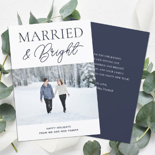 Gehuwd met Bright Blue Script Modern Foto Kerstmis Feestdagenkaart