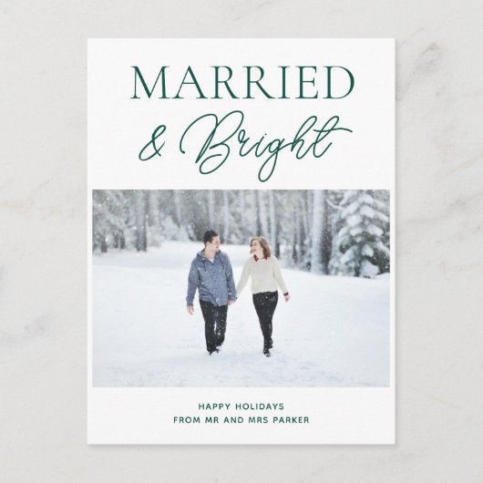 Gehuwd met Bright Groen Script Modern Fotokerstfee Feestdagenkaart (Voorkant)
