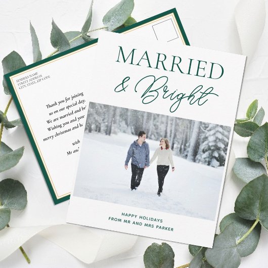 Gehuwd met Bright Groen Script Modern Fotokerstfee Feestdagenkaart