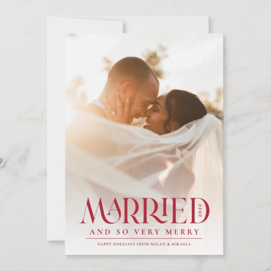 Gehuwd met Elegant Red Typografie Feestdagenkaart (Voorkant)