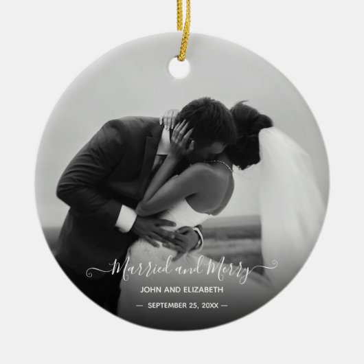 Gehuwd met Merry First KerstBlack White Foto O Keramisch Ornament (Voorkant)