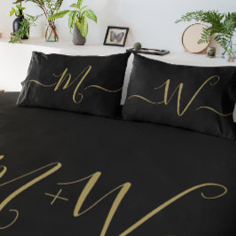 Gehuwd paar elegant initiaal monogram zwart goud kussensloop
