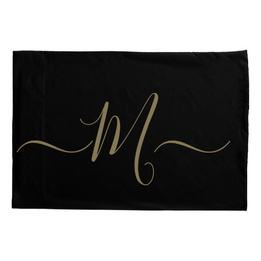 Gehuwd paar elegant initiaal monogram zwart goud kussensloop (Achterkant-Links)