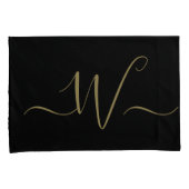 Gehuwd paar elegant initiaal monogram zwart goud kussensloop (Voorkant-Rechts)