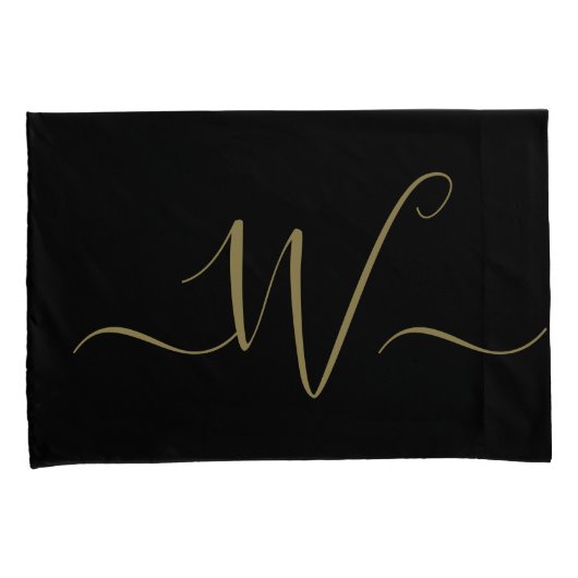 Gehuwd paar elegant initiaal monogram zwart goud kussensloop (Voorkant-Rechts)