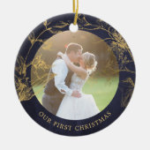 Gehuwd paar foto eerste kerstelegant keramisch ornament (Voorkant)