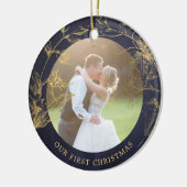 Gehuwd paar foto eerste kerstelegant keramisch ornament (Links)