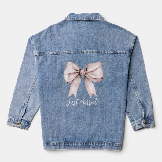Gehuwd roze boog White Script Typografie Denim Jacket (Achterkant)