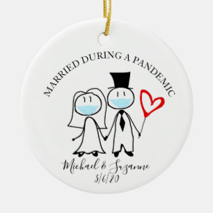 Gehuwd tijdens een pandemische bruidegom keramisch ornament